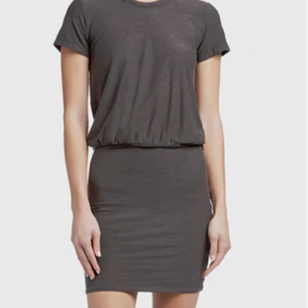 James Perse Charcoal Gray Short Sleeve Cotton Blend Shirt Dress‎ Medium